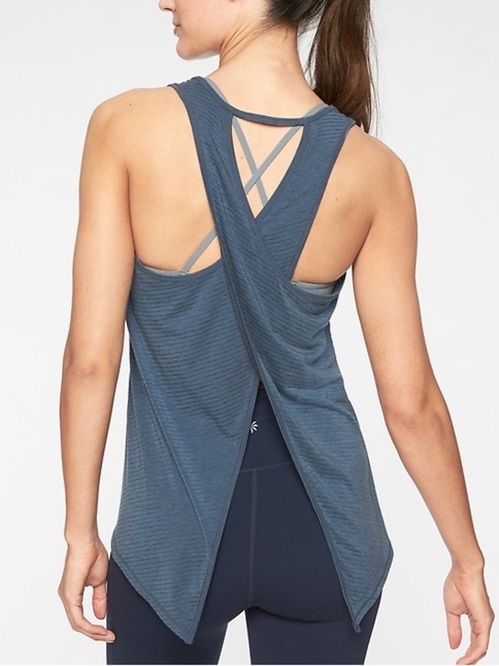 Athleta Essence Ribbed Crossover Back Tank Heather Blue - Size Medium